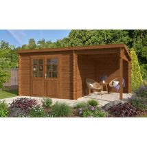 Abri de jardin autoclave Tampa 34mm - 8,13m² intérieur + préau 5.45m² - Toit monopente - Porte Double - Touschalets