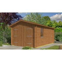 Garage LOIRE 44mm autoclave - 15,8m² intérieur - Surface intérieure 15.76 m² - Bois autoclave - Double pente - Feutre bitumeux inclus - Verre 4mm -