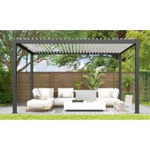 Pergola manuelle bioclimatique alu Chenonceau 4x3m 34NB anthracite & lames blanches
