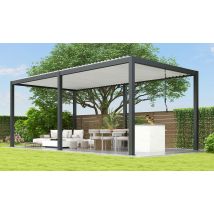 Pergola manuelle bioclimatique alu Chenonceau 5.8x3m 35NB anthracite & lames blanches
