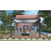 Pergola motorisée bioclimatique alu Cheverny 4x3m 34NB anthracite - lames blanches - kit LED - 12m2