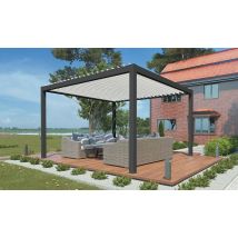 Pergola motorisée bioclimatique alu Cheverny 4x4m 44NB anthracite - lames blanches - kit LED - 16m2