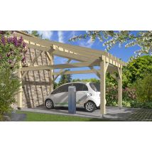 Carport 1 voiture Jaborosa, toit 1 pan - 3.50x5.25m - épicéa - Surface intérieure m² - Bois brut - Monopente adossable - Livré sans revêtement de