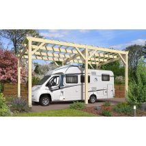 Carport camping car Clintonia, toit 1 pan - 4.00x8.00m - épicéa - Surface intérieure m² - Bois brut - Monopente adossable - Livré sans revêtement de