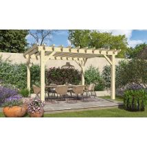 Pergola autoportante Celosia, toit plat - 3.90x3.90m - Epicéa