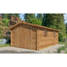 Garage CHAMBERY 44mm - Traité autoclave CL3 - 18,9m² intérieur - Surface intérieure 18.94 m² - Bois autoclave - Double pente - Feutre bitumeux inclus