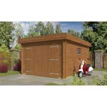Garage Nanterre 34mm traité marron - 15,29m2 intérieur - Surface intérieure 15.29 m² - Bois autoclave - Toit plat - Livré sans revêtement de toiture -