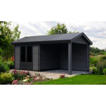 Abri composite avec auvent Corfou, toit 2 pentes, 5.51x2.9m