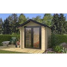 Abri de jardin Bamberg 5 - Double porte alu vitrée - Toit 2 pentes, bac acier inclus - Madriers 28mm - 4.60m2 int