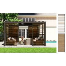 Persienne - Brise-soleil mural en aluminium avec lames orientables - Teinte bois - 90x238cm