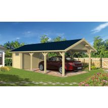 Carport avec remise Trouville symétrique - 39,25 m² couvert - Surface intérieure 27,07 m² - Bois brut - Double pente - Feutre bitumeux inclus - Double