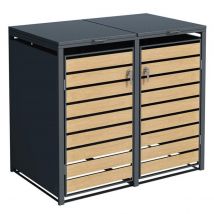 Abri cache poubelle double - 2x 240l - anthracite/imitation bois en acier - Trigano