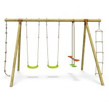 Portique Bois 2,30 M Topwood Nani - 6 Enfants - Inclus 2 Balançoires, Corde À Nœuds, Echelle De Corde, Face À Face - Fabrication Française - Garantie