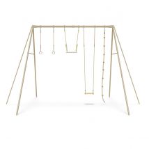 Portique Métal 3,50 M Adulte Baxter - 4 Personnes - Inclus Anneaux, Trapèze, Corde À Nœuds, 1 Balançoire En Bois - Fabrication Française - Garantie 10