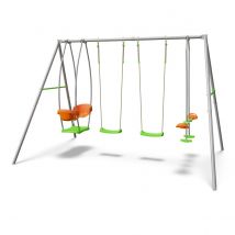 Portique Métal 2,20 M Axion Jade - 6 Enfants - Inclus 2 Balançoires, Face À Face, Nacelle - Fabrication Française - Garantie 10 Ans - Aleo By Trigano