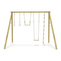 Portique Bois 3 M Adulte Oliver - 4 Personnes - Inclus Anneaux, Trapèze, Corde À Nœuds, 1 Balançoire En Bois - Fabrication Française - Garantie 10 Ans