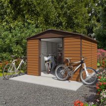 Abri De Jardin En Métal - Couleur Aspect Bois - Surface Totale 11,39 M² - Garantie 15 Ans - Fabrication Européenne - Yardmaster - Trigano)