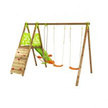 Balançoire En Bois Poutre Métal 2,30 M Techwood Premium Churro - 6 Enfants - Inclus 2 Balançoires, Face À Face - Fabrication Française - Garantie 10