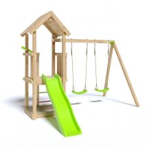 Aire De Jeux Bois 1,90 M Easy Xplorer - 6 Enfants - Inclus 2 Balançoires, Bac À Sable Avec Filet De Protection, Poignées Ergonomiques X2, Télescope -
