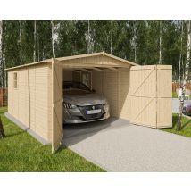 Garage En Bois Traité Et Résistant - Bois Clair - Fabrication Européenne - Dimensions 2,40 X 1,84 M - Garantie 2 Ans - Kover - Trigano