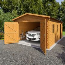 Garage En Bois Traité Et Résistant - Bois Foncé - Fabrication Européenne - Dimensions 2,32 X 1,82 M - Garantie 2 Ans - Kover - Trigano