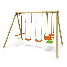 Portique Bois 2,30 M Artix Hali - 6 Enfants - Inclus 2 Balançoires, Face À Face, Nacelle - Fabrication Française - Garantie 10 Ans - Aleo By Trigano