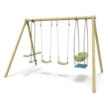 Portique Bois 2,30 M Artix Hali 2 - 6 Enfants - Inclus 2 Balançoires, Face À Face, Nacelle - Fabrication Française - Garantie 10 Ans - Aleo By Trigano