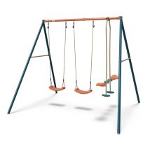 Portique Métal 2,20 M Axion Teo - 4 Enfants - Inclus 2 Balançoires, Face À Face - Fabrication Française - Garantie 10 Ans - Aleo By Trigano