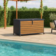 Coffre à roulette premium métal 650l anthracite imitation bois - Trigano