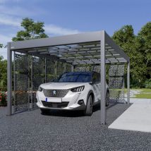 Carport Voiture En Aluminium - Carport Autoporté - Hauteur 210 - Capacité 1 Véhicule - Gris - Garantie 15 Ans - Kover