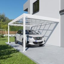 Carport Voiture En Aluminium - Carport Adossé - Hauteur 210 - Capacité 1 Véhicule - Blanc - Garantie 15 Ans - Kover