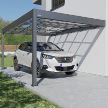 Carport Voiture En Aluminium - Carport Adossé - Hauteur 210 - Capacité 1 Véhicule - Gris - Fabrication Française - Garantie 15 Ans - Trigano