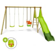 Balançoire En Bois 2,30 M Topwood Zalmi - 6 Enfants - Inclus 2 Balançoires, Nacelle - Fabrication Française - Garantie 10 Ans - Aleo By Trigano
