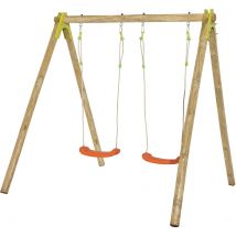 Portique Bois 1,90 M Natura Cherry - 2 Enfants - Inclus 2 Balançoires - Fabrication Française - Garantie 10 Ans - Trigano