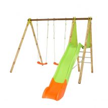 Balançoire En Bois Poutre Métal 2,30 M Techwood Terroba - 4 Enfants - Inclus 2 Balançoires - Fabrication Française - Garantie 10 Ans - Aleo By Trigano