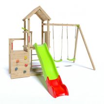 Aire De Jeux Bois 2,20 M Ultra Xplorer - 8 Enfants - Inclus 2 Balançoires, Bac À Sable Avec Filet De Protection, Poignées Ergonomiques X4, Télescope -