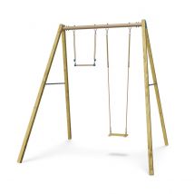 Balançoire En Bois Poutre Métal 3 M Adulte Walter 2 - 2 Personnes - Inclus 1 Balançoire, Trapèze - Fabrication Française - Garantie 10 Ans - Aleo By