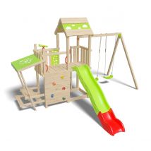 Aire De Jeux Bois 2,20 M Zesty Xpression - 12 Enfants - Inclus 2 Balançoires, Bac À Sable, Poignées Ergonomiques X4, Télescope, Table De Pique-nique