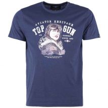 T-Shirt bedruckt Aviator blau Restposten S