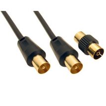 30m TV Aerial Lead - Plug to Plug Cable with Adapter - Black