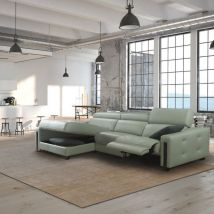 Canapé - PRISCA 100% cuir avec méridienne coffre