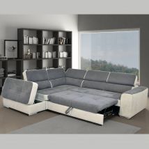 Canapé d'angle - SORAYA Angle Convertible Terminal Pouf coffre Micronabuck bicolore