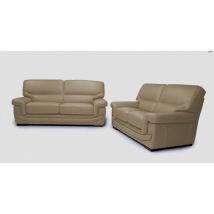 Fauteuil - CHRISTELLE SALON 3+2+Pouf 100% CUIR PREMIUM TORTORA - EN STOCK -