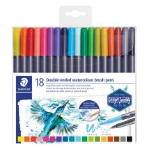 STAEDTLER Doppelfasermaler mit Pinselspitze, 18 St.