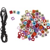 Perlen-Buchstaben Set, Eckig, inkl. Gummiband