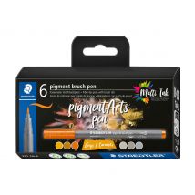 STAEDTLER Pigment brush pen, 6er-Set - Greys & Caramels