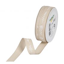 Druckband "Blumen" - Leinen/Weiß