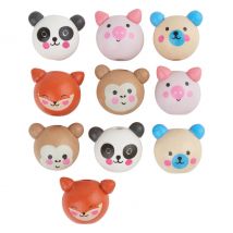 Houten ballen met gezicht "Cute Animals", 10 stuks.