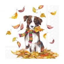 Servet "Hond in herfstbladeren"
