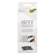 Papieren rietjes, 25 stuks - Zwart/Wit/Goud